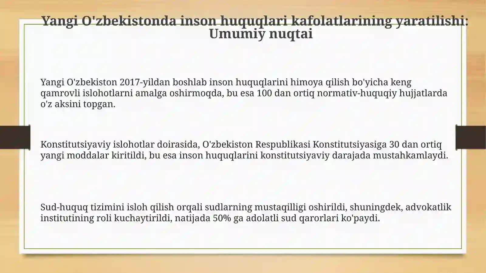 Yangi O'zbekistonda inson huquqlari kafolatlarining yaratilishi: Asosiy yo'nalishlar 3