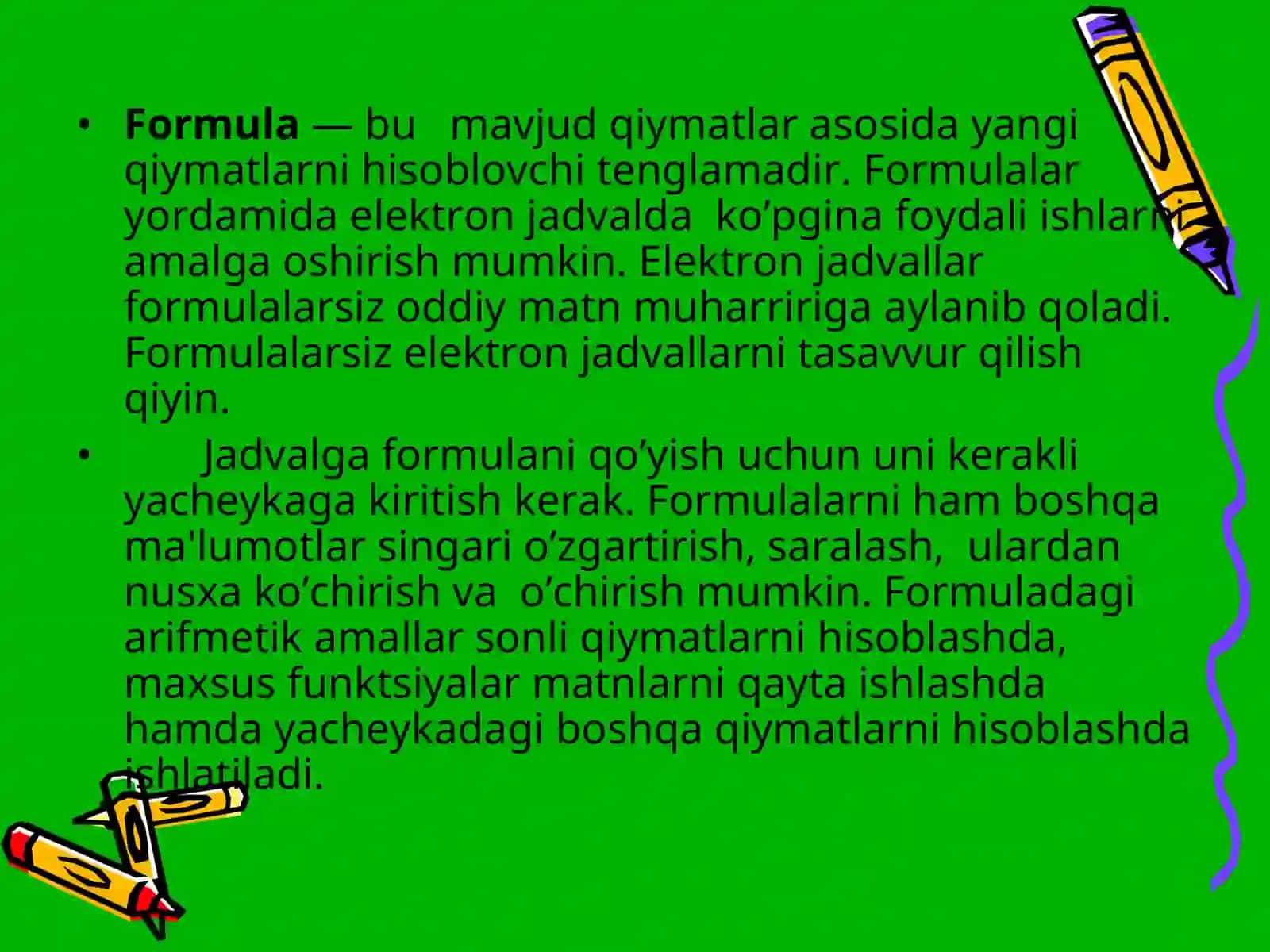 MS EXCEL DASTURIDA FORMULA VA FUNKSIYALAR BILAN ISHLASH 3