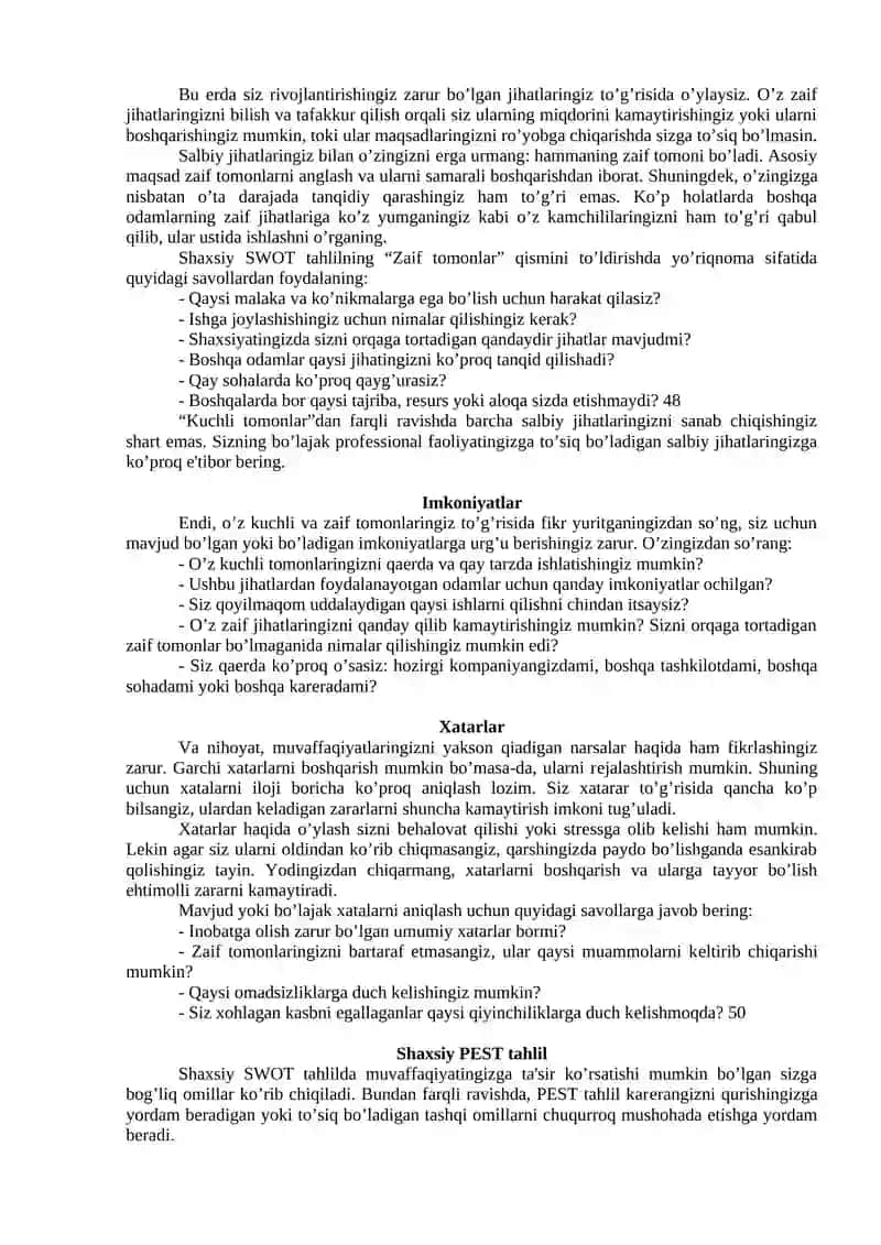 Shaxsiy rivojlanish rеjasini tuzish uslublari 3