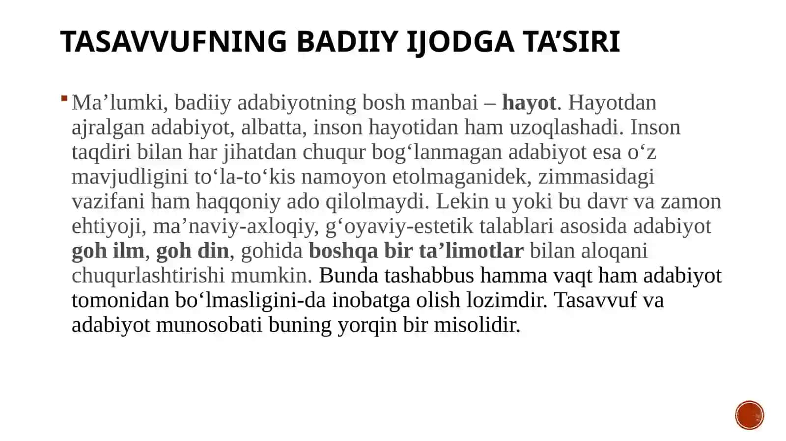 Tasavvuf va badiiy ijod. Tasavvuf adabiyotining janr xususiyatlari. Tasavvuf timsollari. Tasavvuf g‘oyalari va gumanistik adiblar ijodi 3