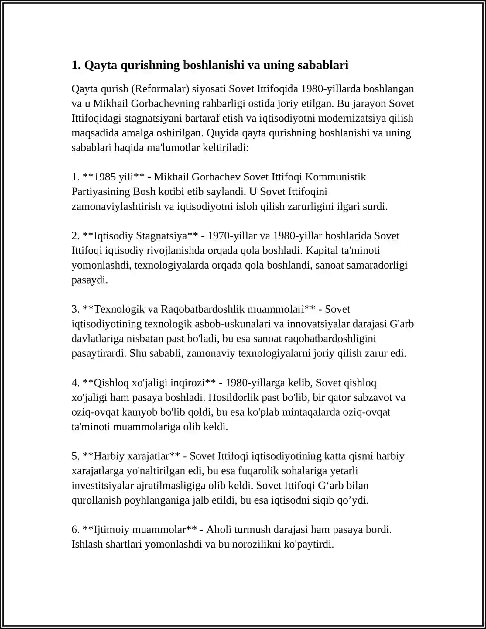 MUSTAQIL ISH Mavzu: QAYTA QURISH YILLARIDA OZBEKISTON SSSRDAGI IJTIMOIY SIYOSIY VAZIYAT 3