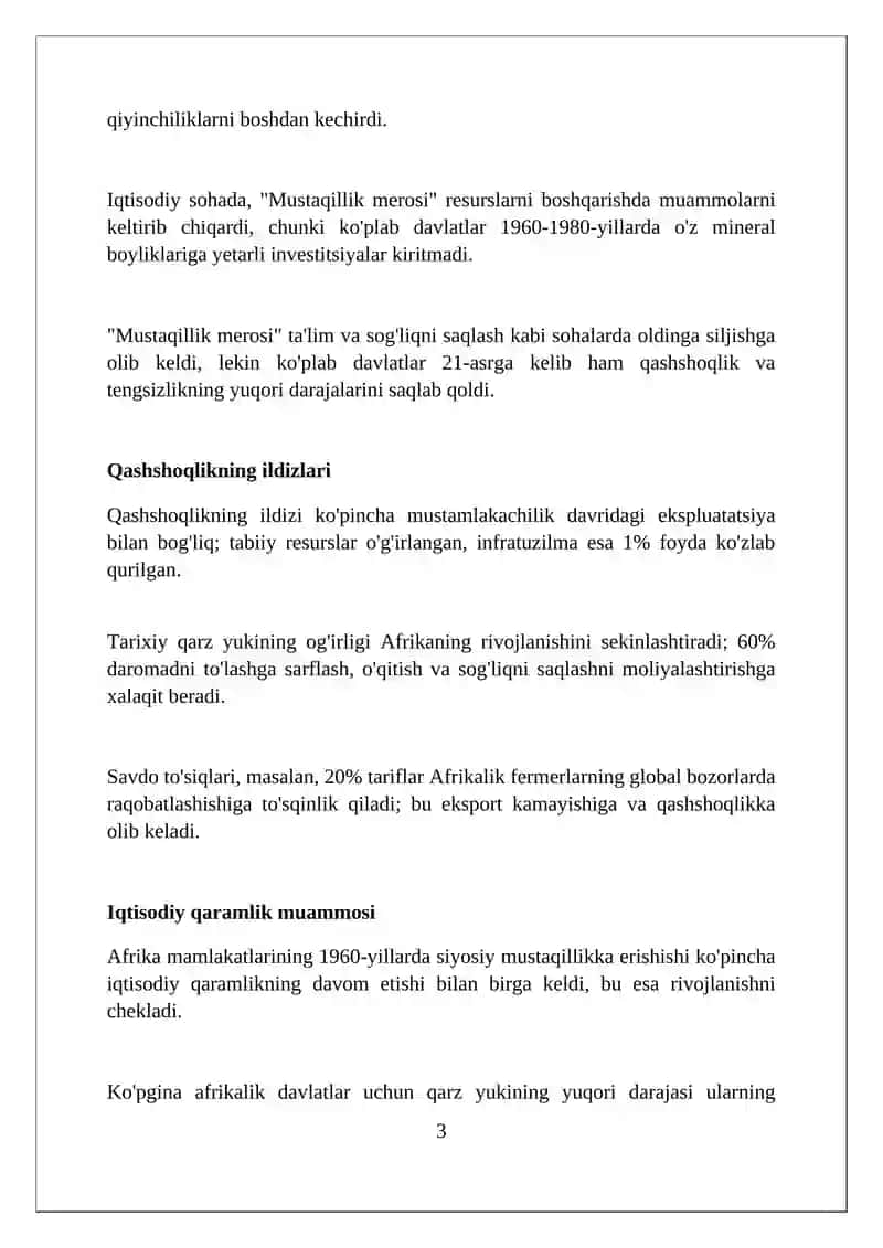 Afrikada mustaqil ishlar va taraqqiyot muammolari 3
