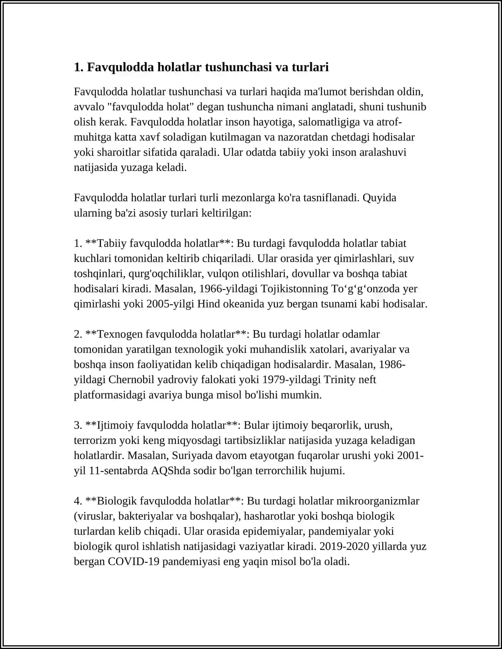 MUSTAQIL ISH: KORXONA VA TASHKILOTLARDA FAVQULOTDA HOLATLARGA TAYYORGARLIK DARAJASINI OSHIRISH 3