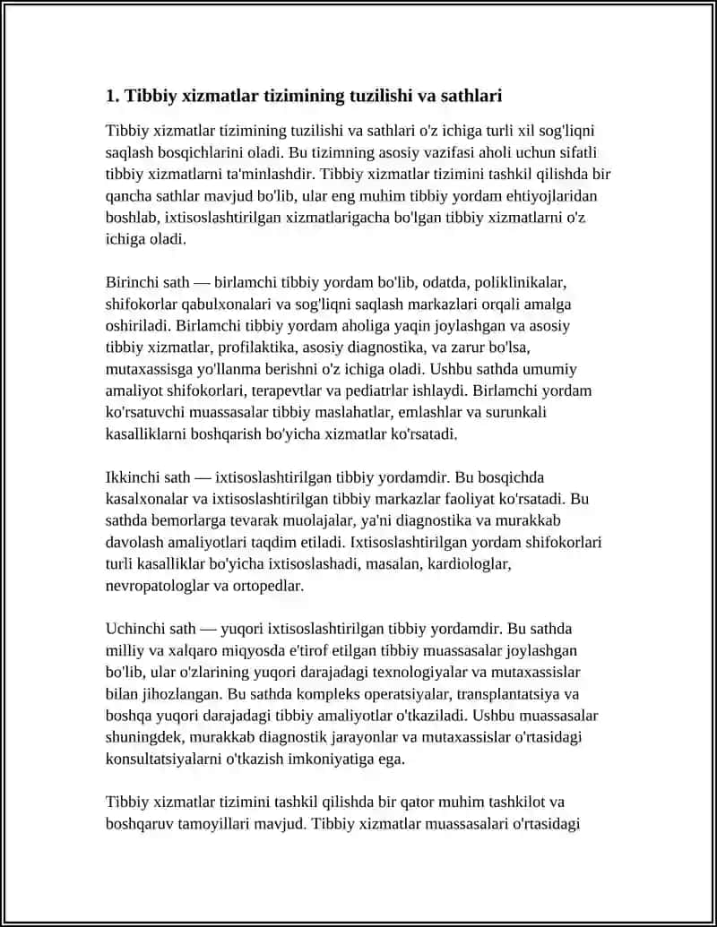 TIBBIY XIZMATLARNI TASHKILLASHTIRISH, TIBBIY TUZILMA VA MUASSASALARNI TASHKILIY TAMOYILINI ÕRGANISH 3