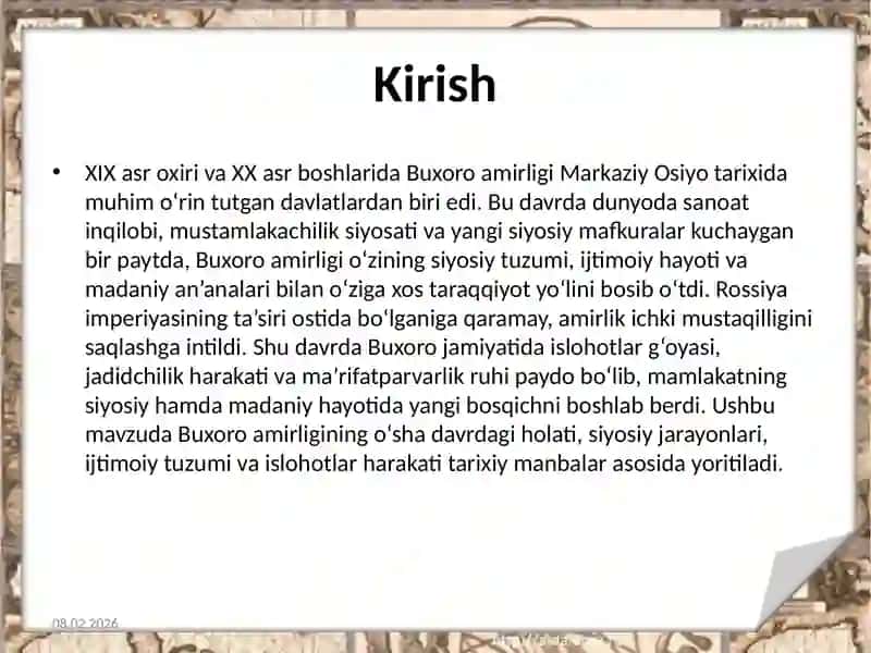 XIX asr oxiri XX asr boshlarida Buxoro amirligi 3