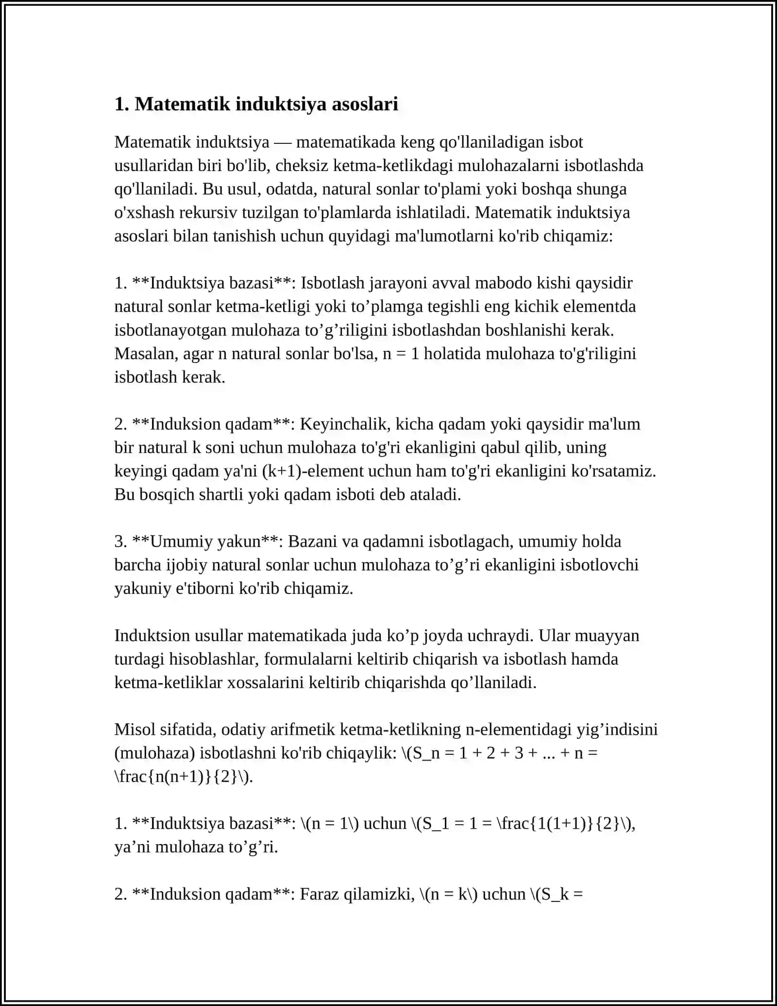 MATEMATIK INDUKSIYA METODINI QOLLASH GA OID MISOLLAR YECHISH 3