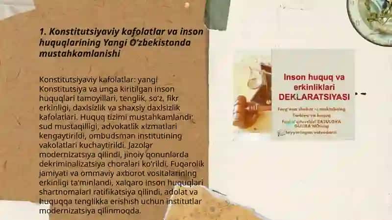 Yangi Oʻzbekistonda inson haq huquqlari va erkinliklari kafolatining yaratilishi Doʻnanova Jasmina 3