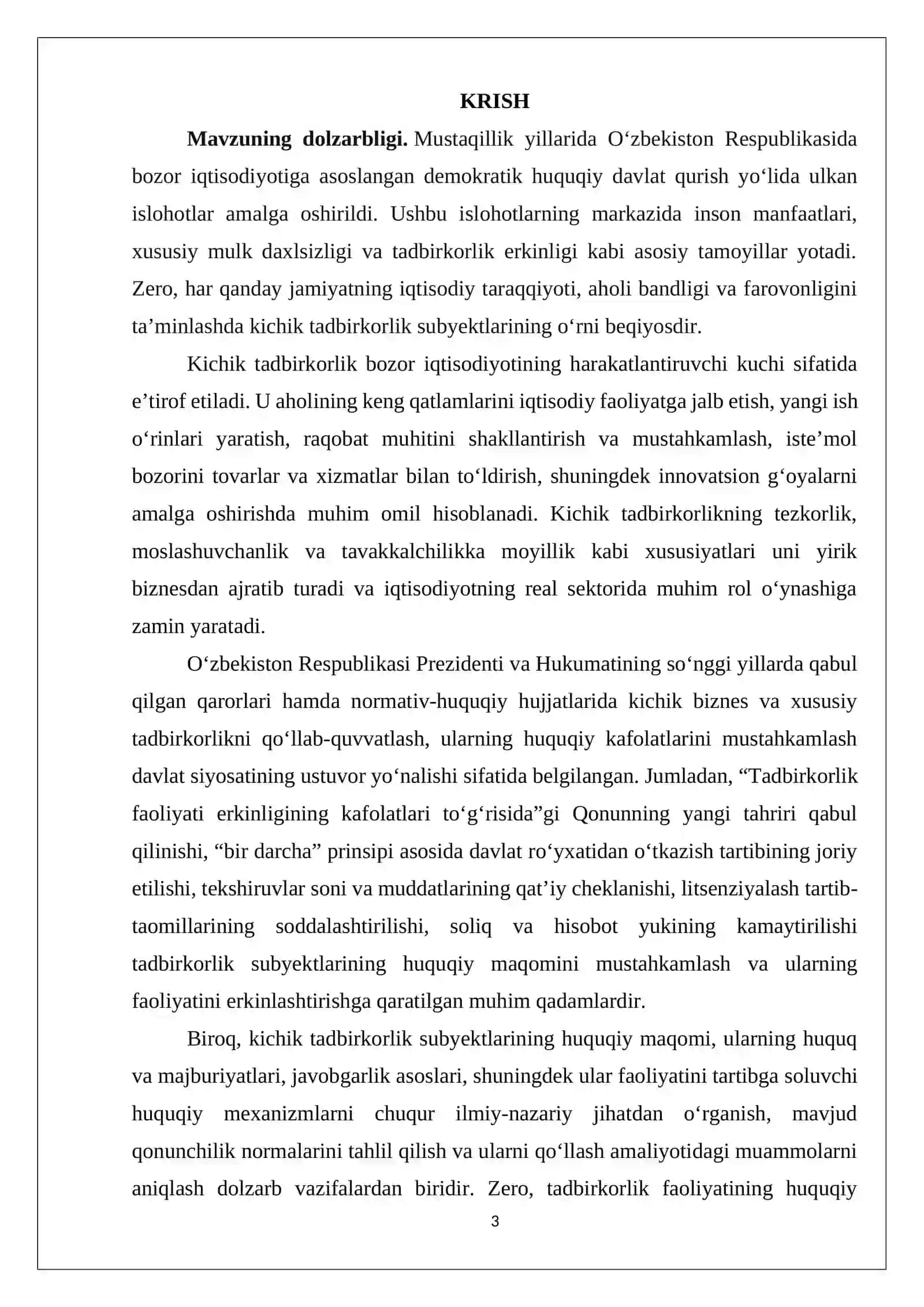Biznes / Korporativ huquqi fanidan KICHIK TADBIRKORLIK SUBYEKTLARI 3