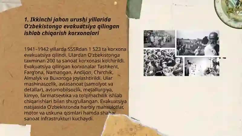 Ikkinchi jahon urushi yillarida O’zbekiston sanoati va qishloq xo’jaligi 3