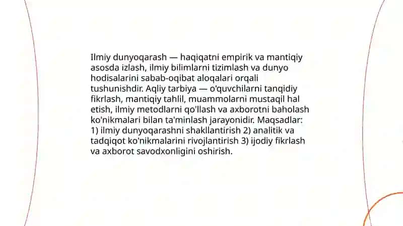 Ilmiy dunyoqarashni shakllantirish va oʻquvchilarni aqliy tarbiyalash 3