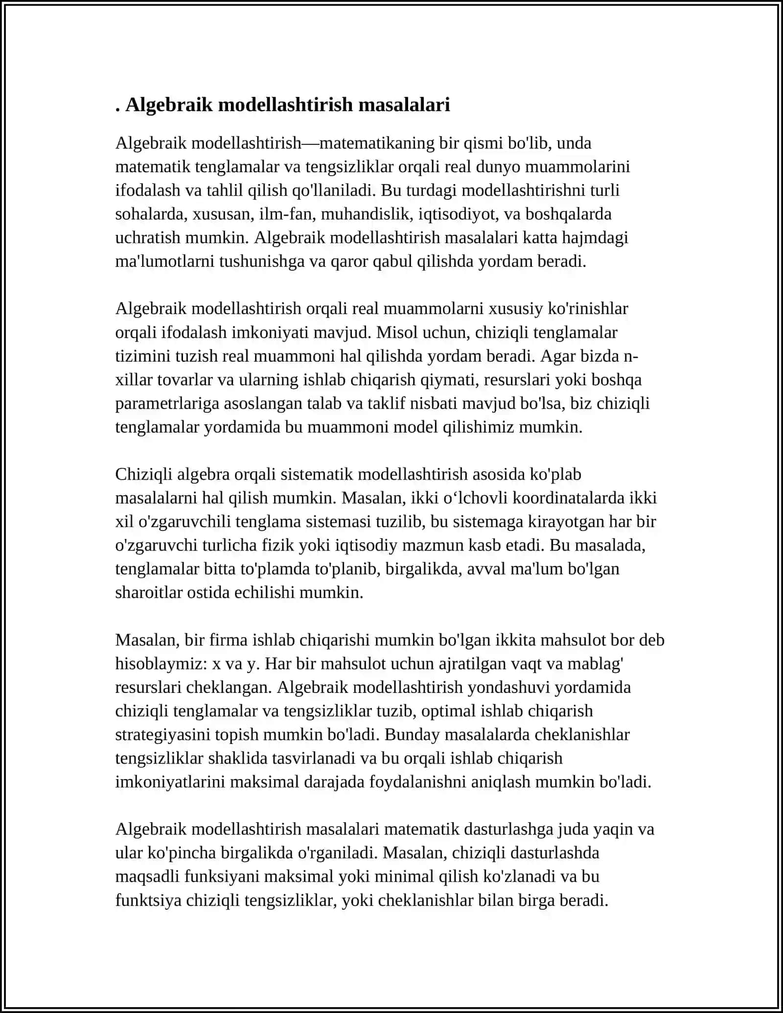 MATEMATIK MODELLASHTIRISH MASALARINING TURLARI 3