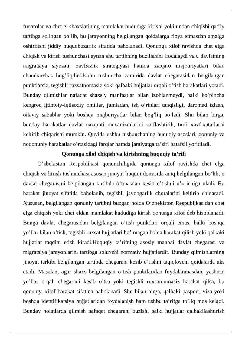 Qonunga xilof ravishda chet elga chiqish yoki O’zbekiston Respublikasiga kirish 3