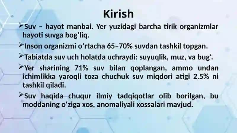 Suv.Suvning anomaliyalari va umumiy xossalari 3