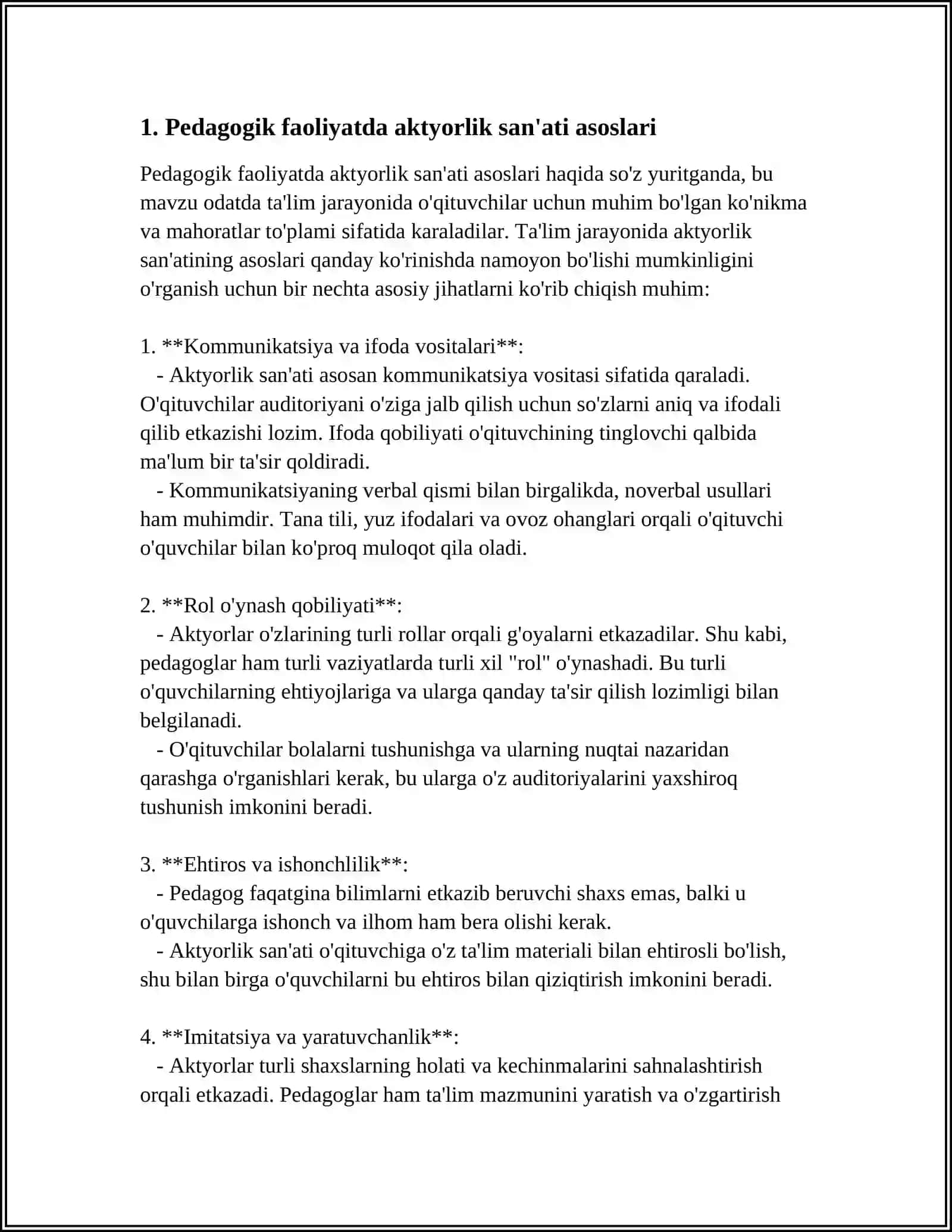 PEDAGOGIK FAOLIYATDA AKTYORLIK VA REJISSORLIK MAHORATI ELEMANTLARIDAN FOYDALANISH 3