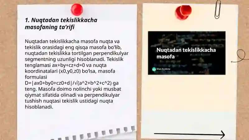 Nuqtadan tekislikkacha bo'lgan masofaning haqiqiy o'lchamini aniqlash 3