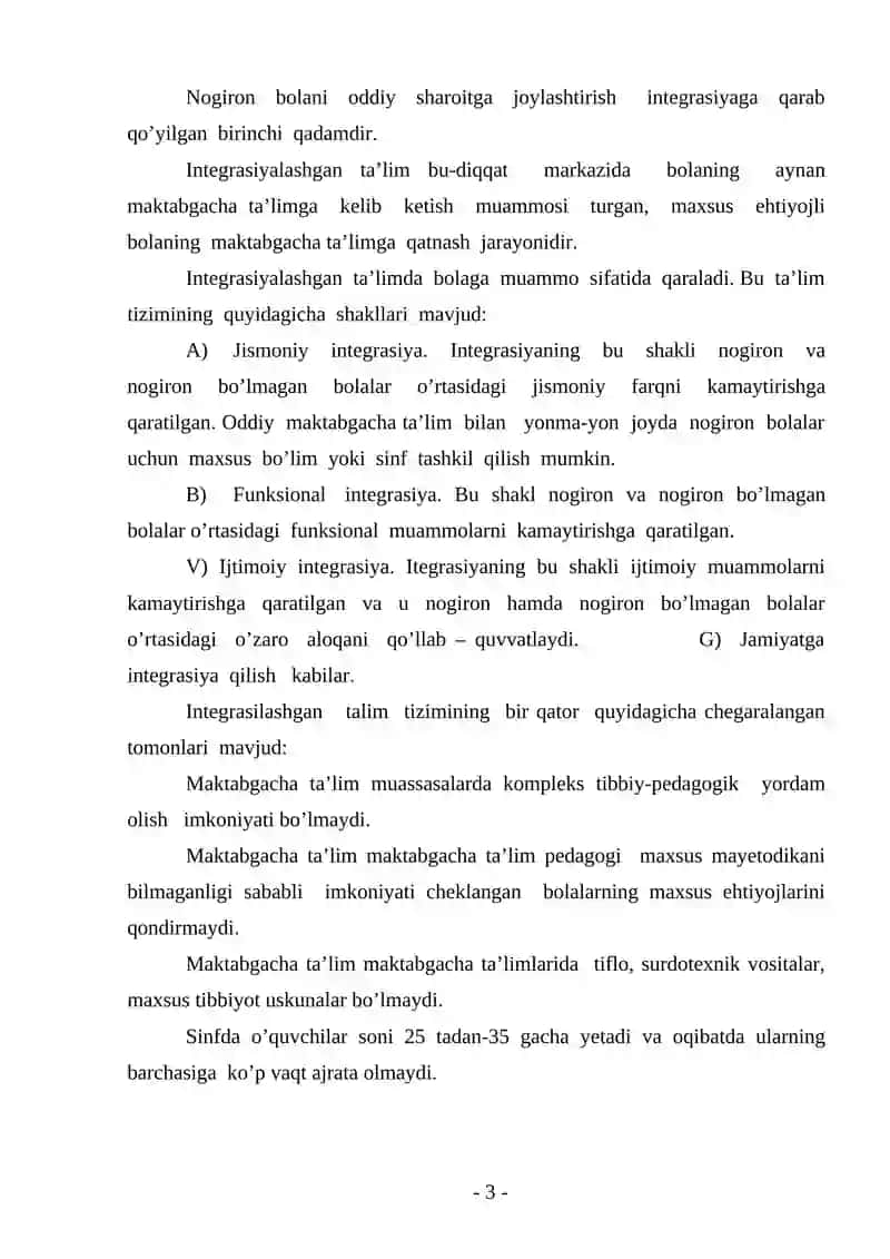 IXTISOSLASHTIRILGAN MAKTABGACHA TA’LIMGACHA TA’LIM MUASSASASI 3