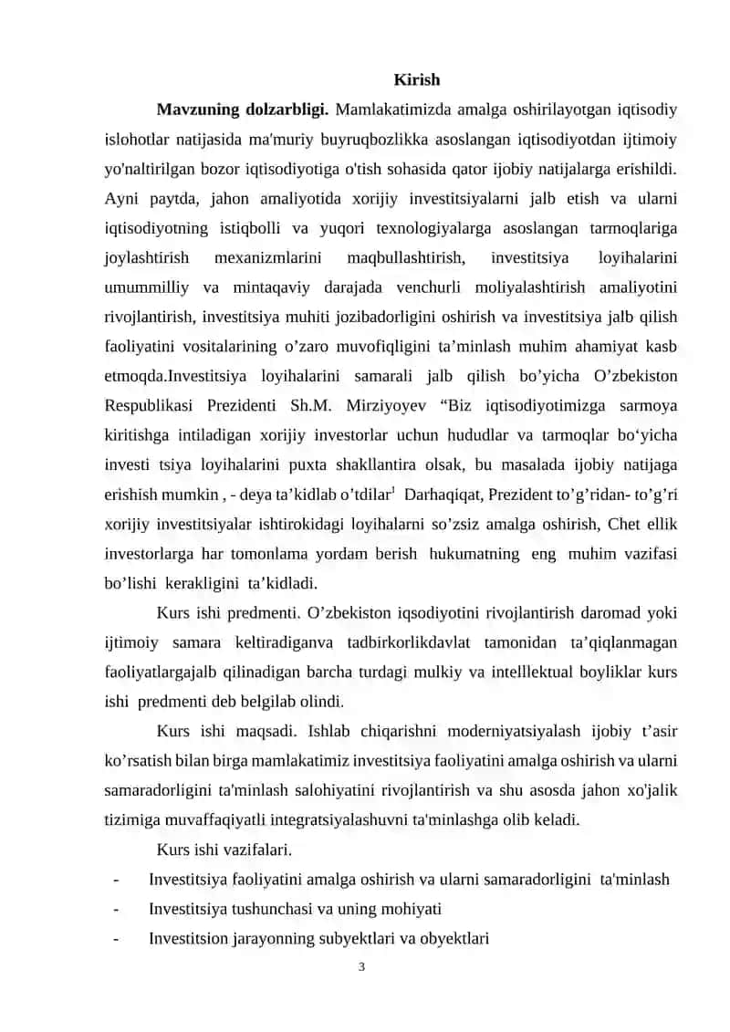 Xorijiy investitsiyalarni boshqarish masalalari 3