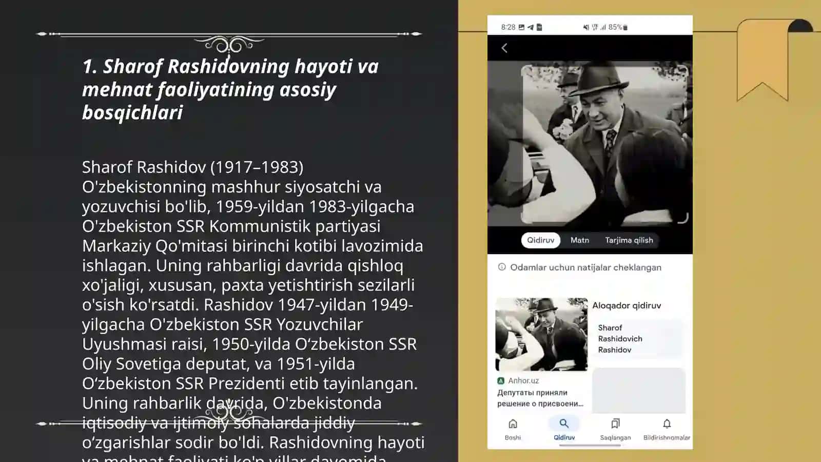 Sharof Rashidov faoliyati mavzusini o'qitish 3