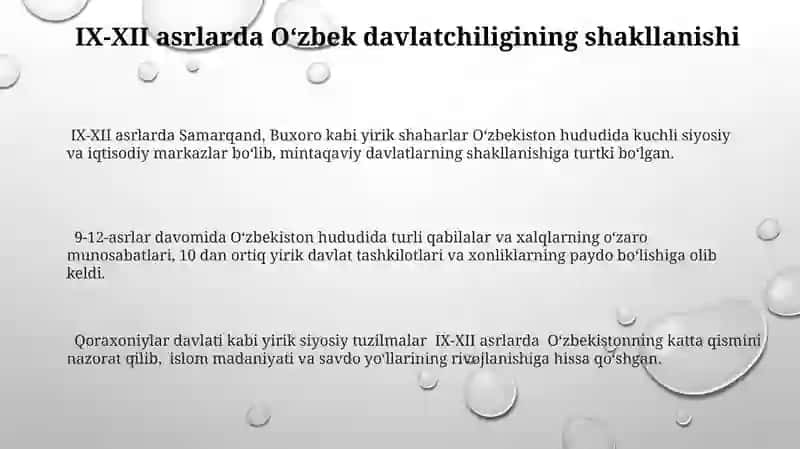 IX-XII ASRLARDA OʻZBEK DAVLATCHILIGI 3