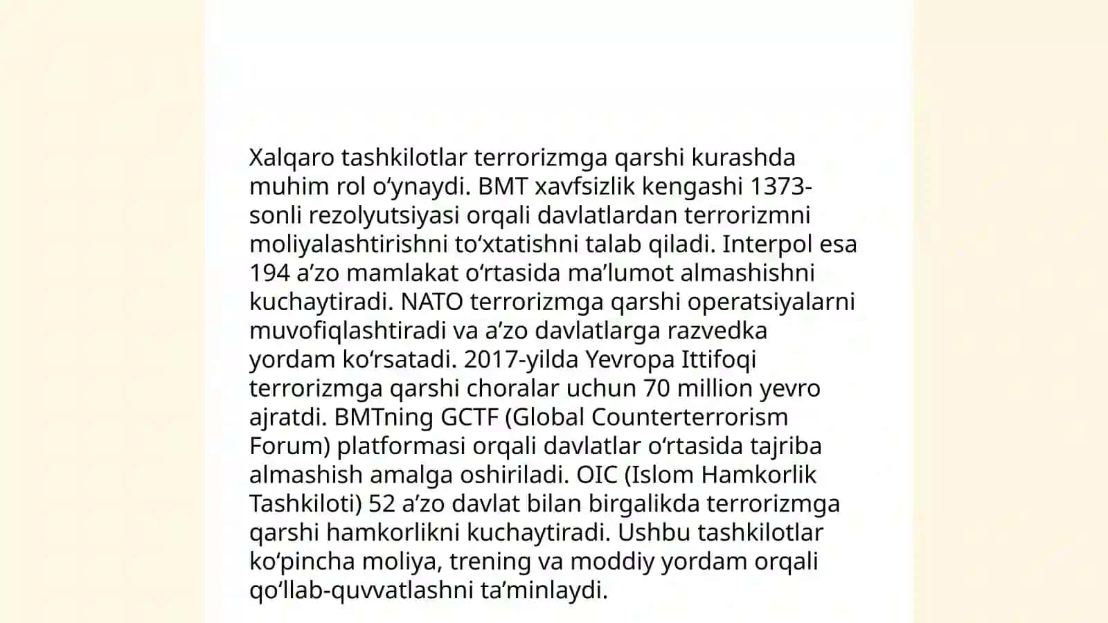 Xalqaro tashkilotlarning terrorizmga qarshi kurashining ahamiyati 3