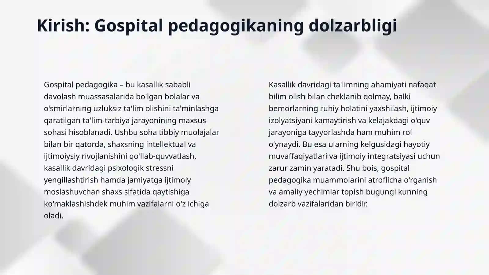 Turli yo'nalishdagi ilmiy tadqiqotlarda gospital pedagogika muammo larini o'rganish. 3