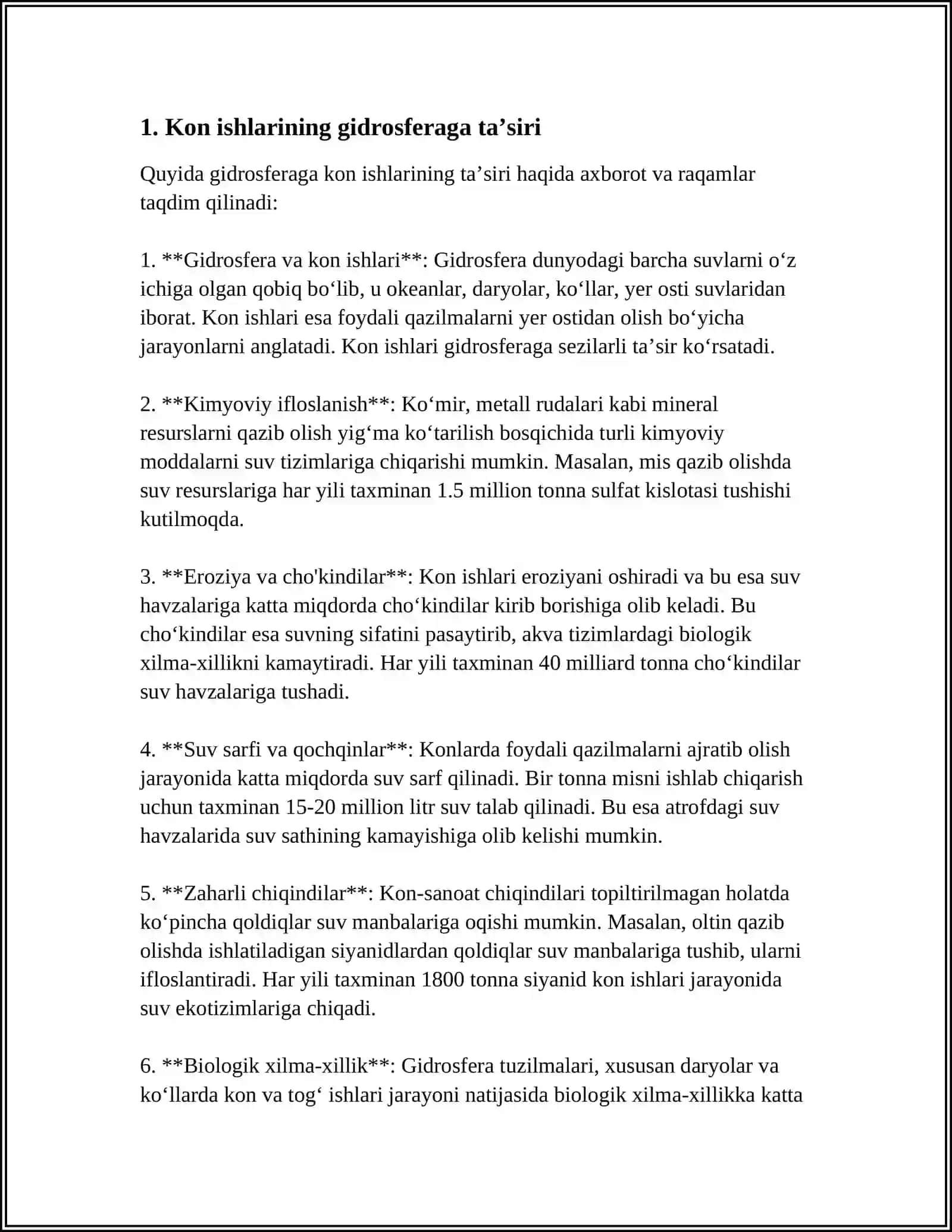 KON ISHLARINING GIDROSFERAGA TA’SIRI. KONCHILIK ISHLARIDA YERDAN FOYDALANISH VA TUPROQ MUHOFAZASI 3