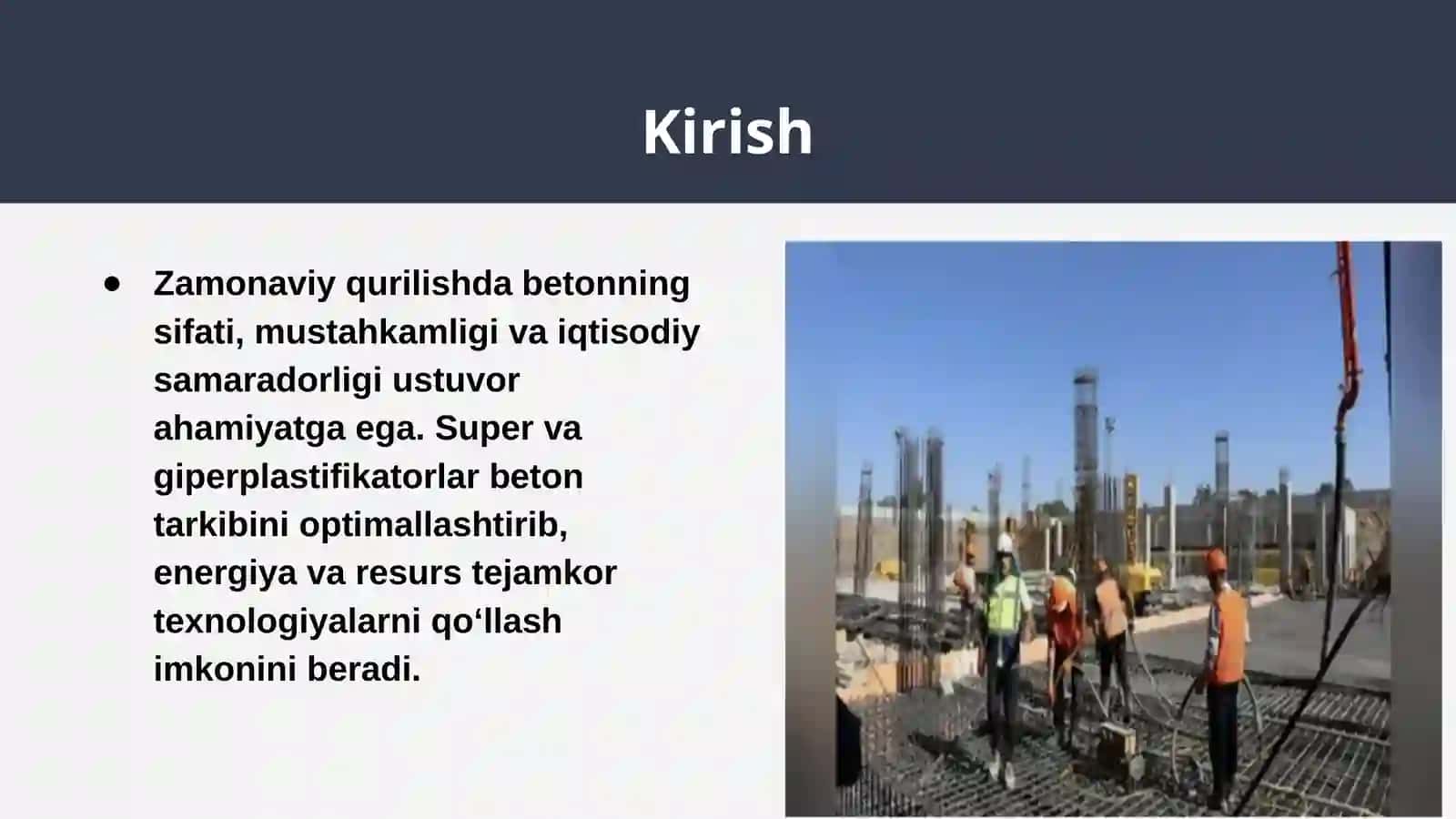 Beton qorishmalari super va giperplastifikatorlar bilan modefikatsiyalash istiqbollari energiya va resurs tejamkorligi 3