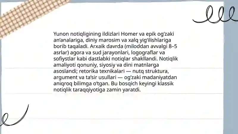 Yunonistonda notiqlik san’atining tarixi haqida. 3