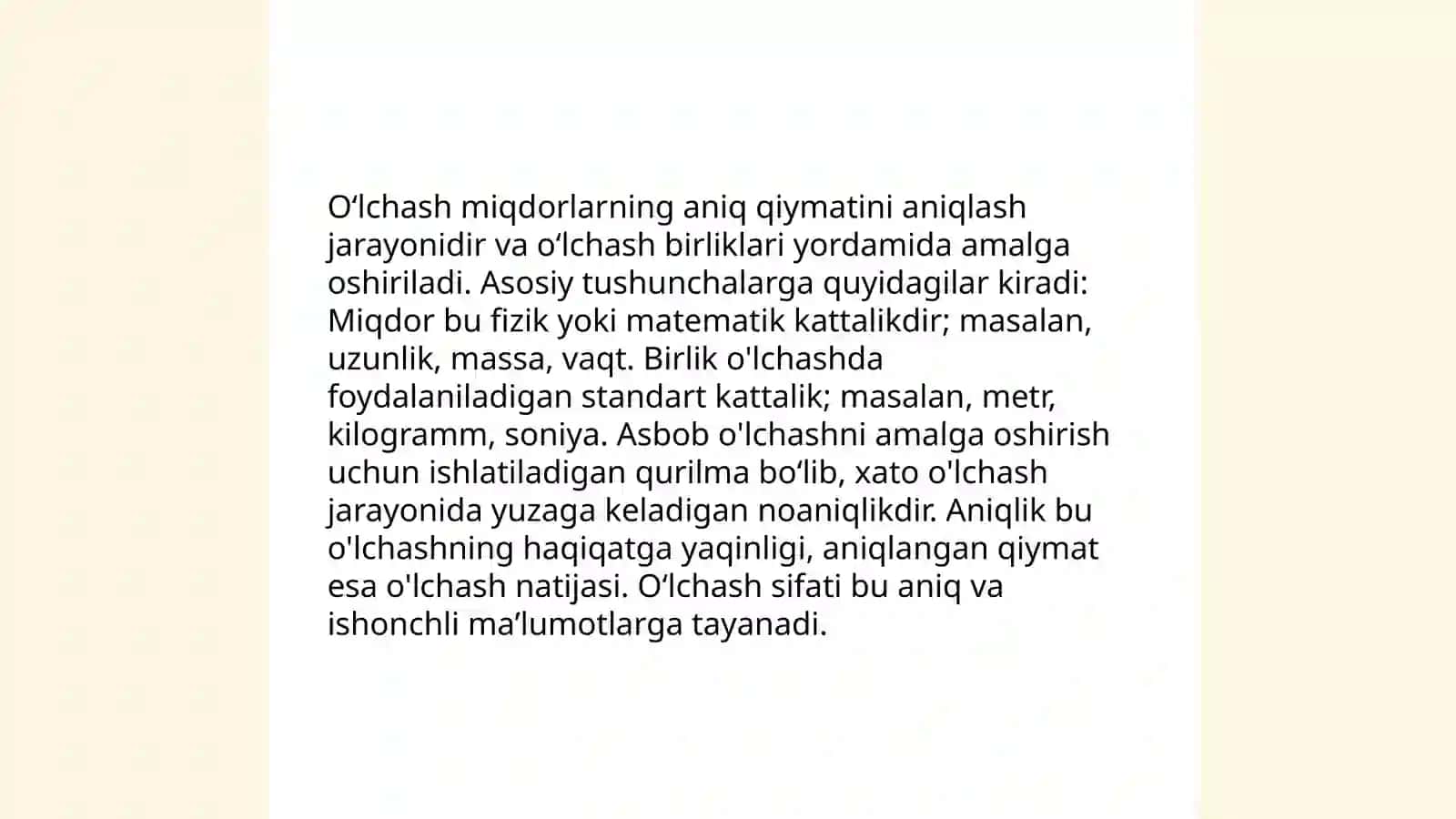 Miqdorlarni oʻlchash, oʻlchov birliklarining turlari orasidagi bogʻliqliklar va ular ustida amallar bajarishga oʻrgatish metodikasi 3