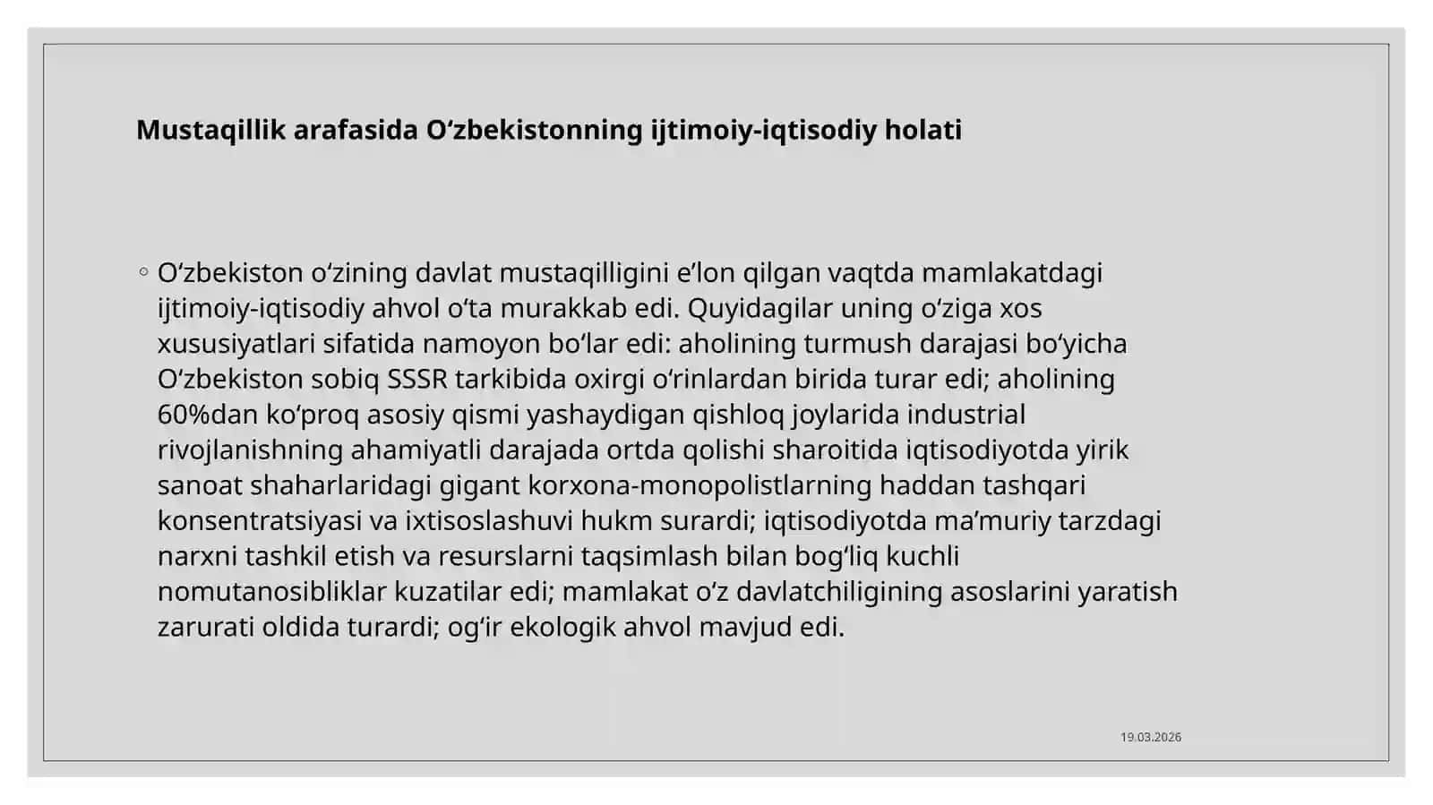 Mustaqil O‘zbekiston Respublikasining Tashkil topishi va uning tarixiy ahamiyati 3