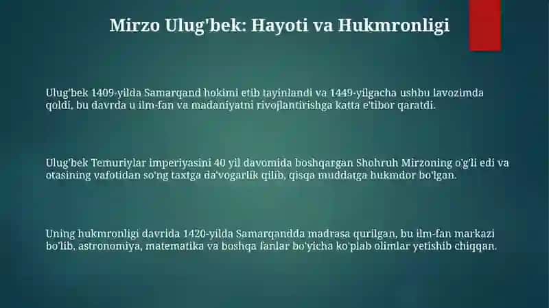 Mirzo Ulugʻbek — davlat arbobi va buyuk olim 3