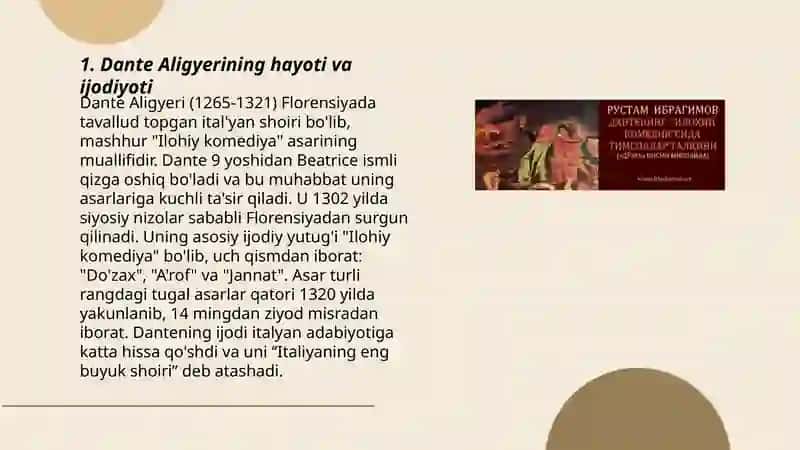 Dante ijodi. "Ilohiy komediya" 3