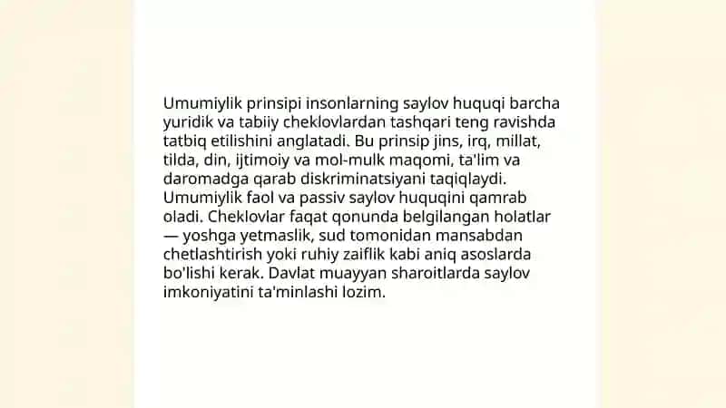 Insonning saylov huquqi prinsiplarining umumiy tavsifi 3