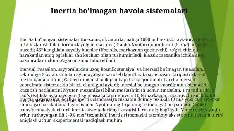 KlassikmexanikaGalileyNyutonqonunlariinversionvanoinersionhisobtizimlari 3