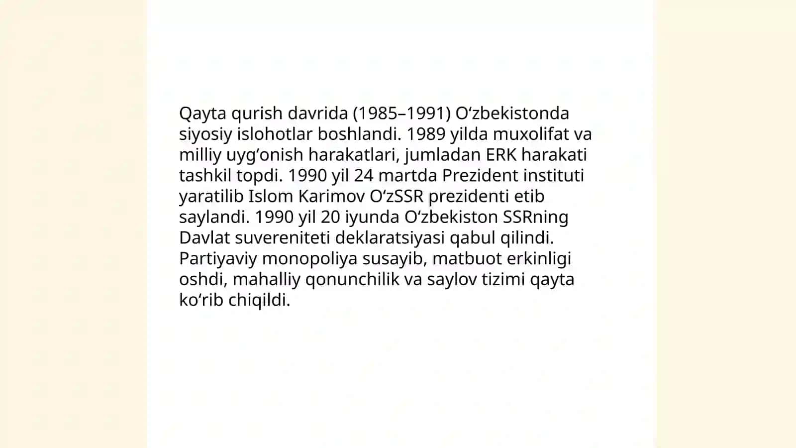 Qayta qurish davri O'zbekistonda 3