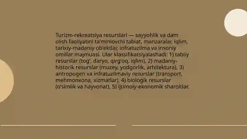 Turizm-rekreatsiya resurslari tushunchasi va tasnifi 3