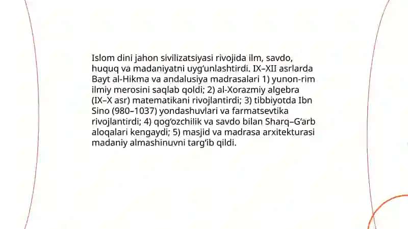 Islom dining jahon sivilizatsiyasi rivojidagi orni 3