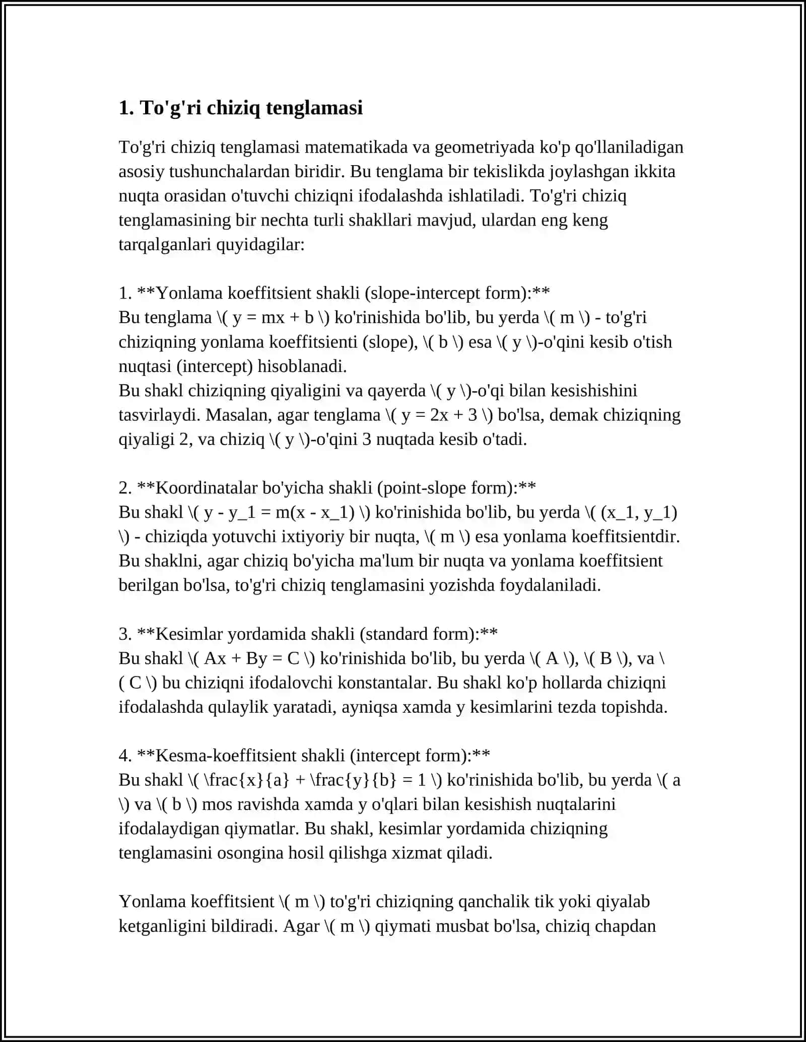 TEKISLIKDA ANALITIK GEOMETRIYA ELIMENTLARI 3