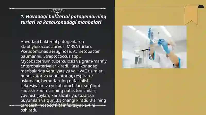 Kasalxona ichki infeksiyalarini kelib chiqishi uchun havo muhitining bakteriologik ifloslanganligining ahamiyati 3