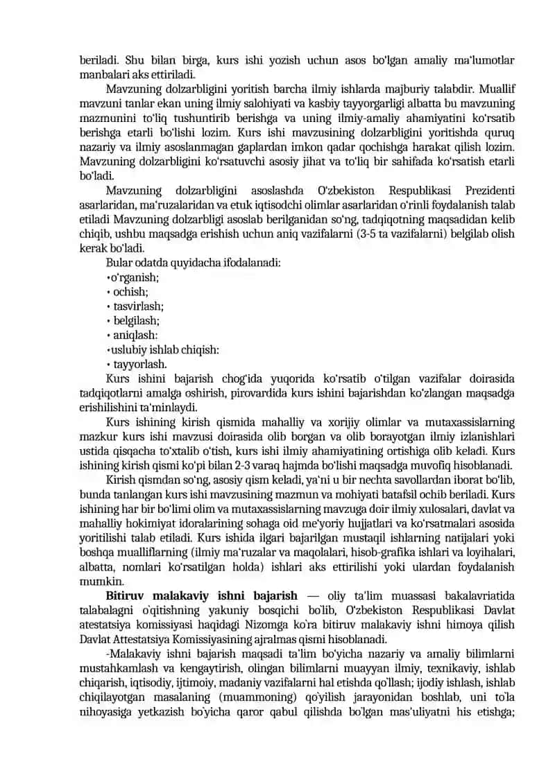 KURS ISHI, BITIRUV MALAKAVIY ISHNI YOZISH TARTIBI 3