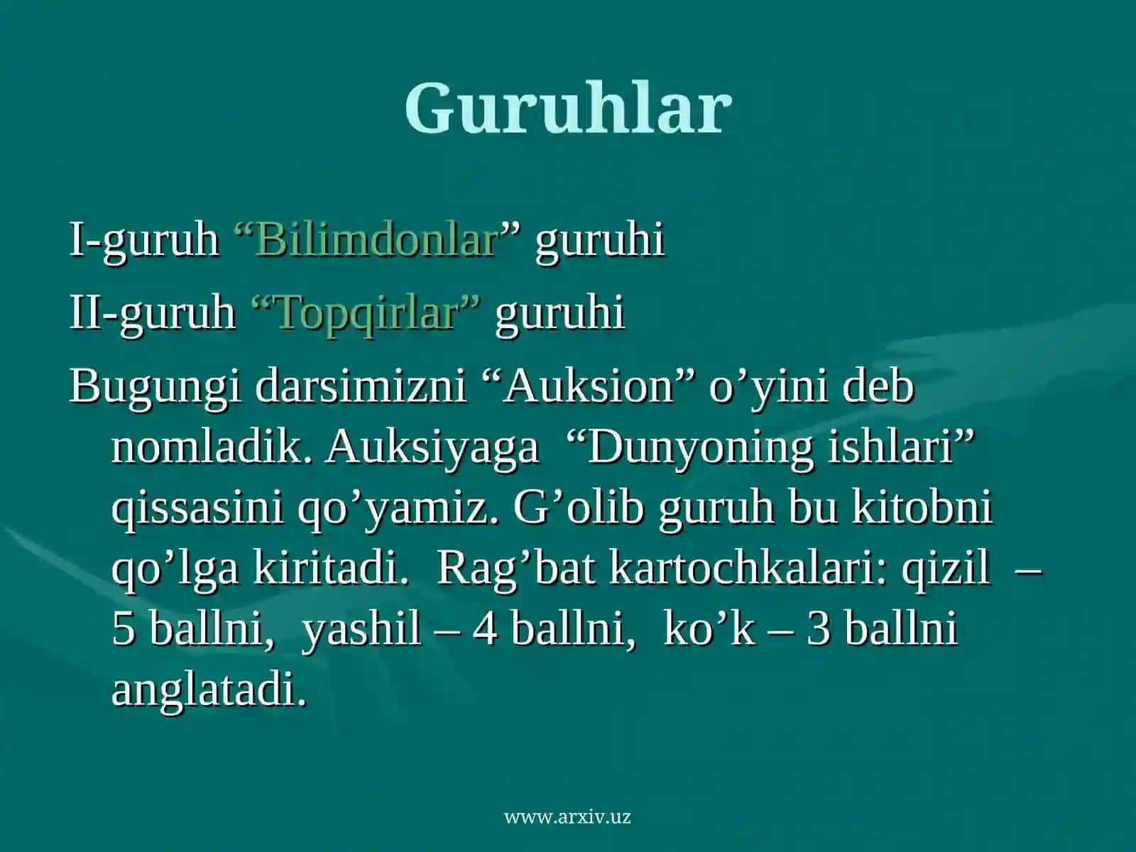 O’tkir Hoshimovning "Dunyoning ishlari" qissasini o’qitish metodikasi 3