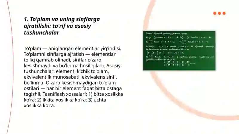To'plamlarni sinflarga ajratish 3
