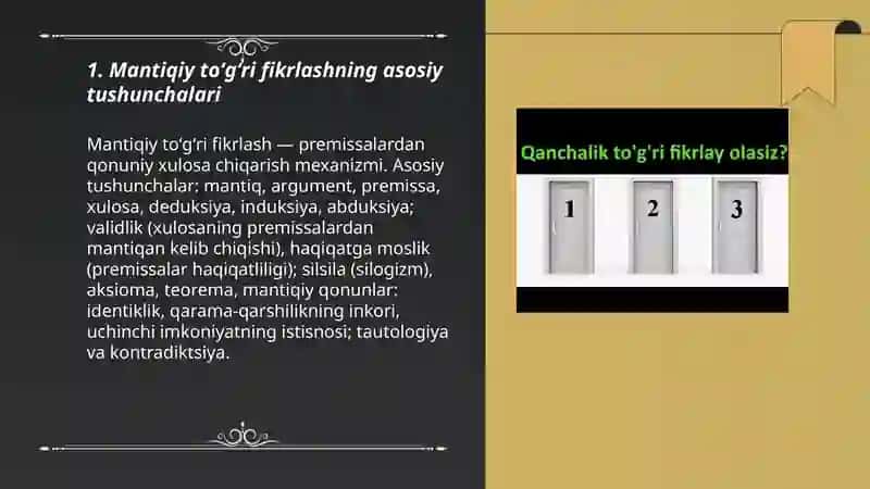 Mantiqiy To'g'ri fikirlash va Huquqiy Asoslash 3