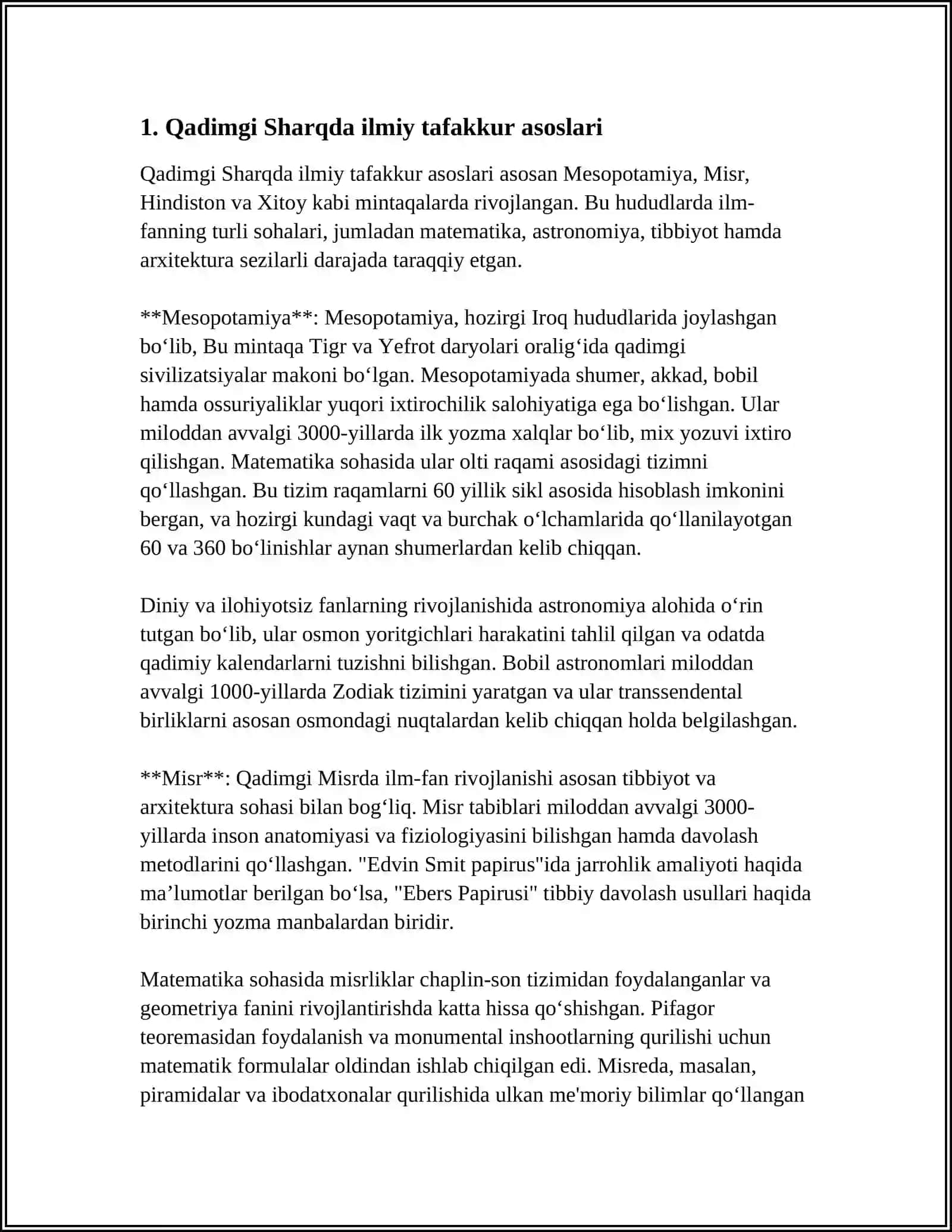 FAN KLASSIFIKATSIYASINITUZISH "QADIMGI SHARQDA ILMIY TAFAKKURINING RIVOJLANISHI" 3