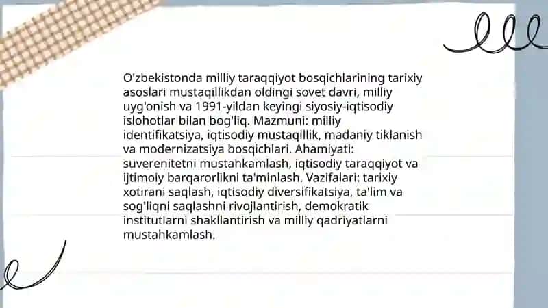 O'zbekistonda milliy taraqqiyot bosqichlarining mazmuni ahamiyati va vazifalari 3