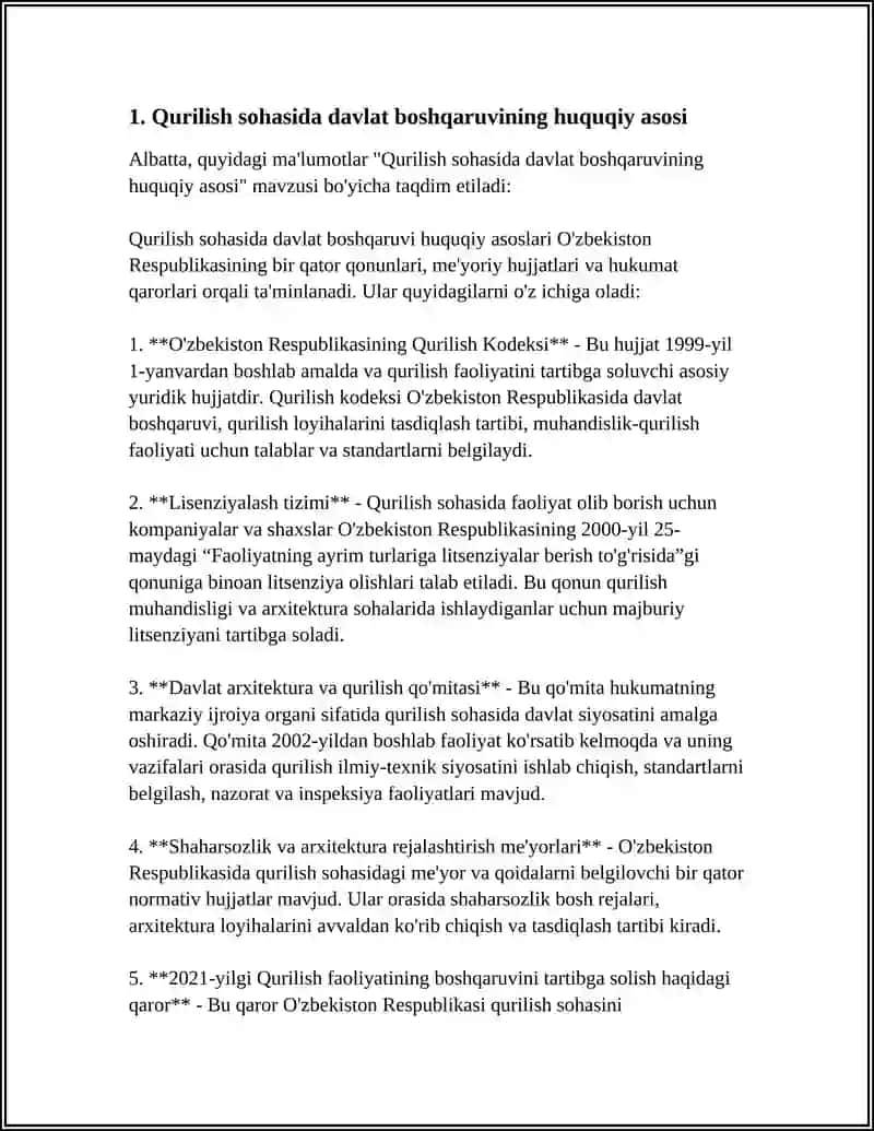 Qurilish sohasida davlat boshqaruvining huquqiy asosi 3