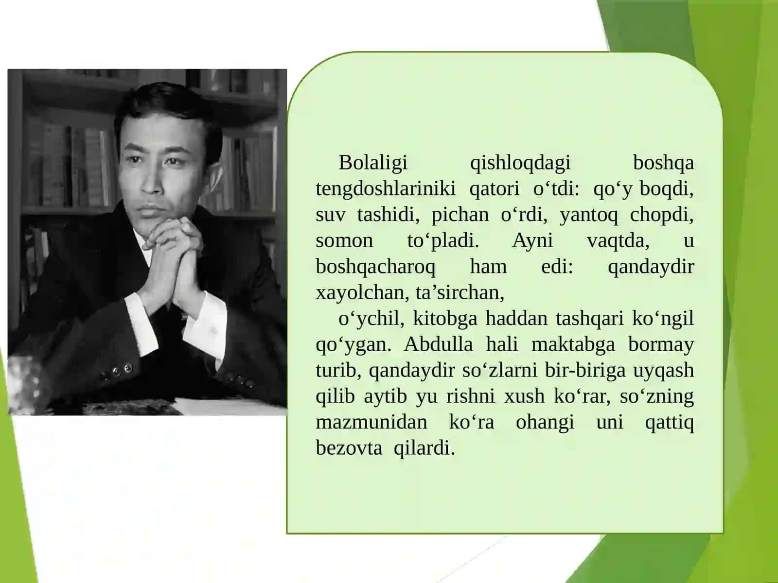 9-sinf Adabiyot fani darsligi asosida 18-mavzu ABDULLA ORIPOV (1941—2016) 3