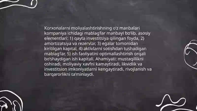 Korxonalarni moliyalashtirishni òz manbalari 3