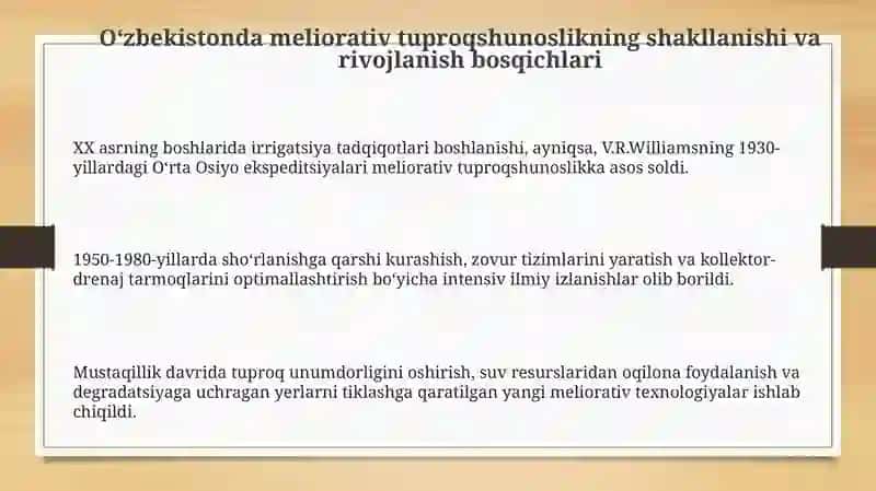 O'zbekistonda meliorativ tuproqshunoslik fanining rivojlanish tarixi 3