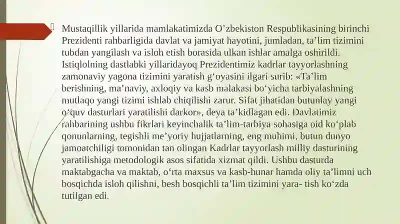 Mustaqillik yillarida maktabgacha ta`lim tizimini rivojlantirish tamoyillari va asosiy yo`nalishlari 3